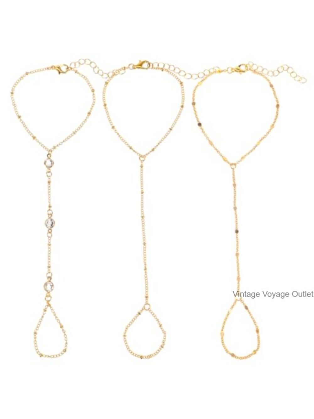 Gold Hand Chain Bracelet Set Adjustable Dainty Stackable Ring Bracelet Women